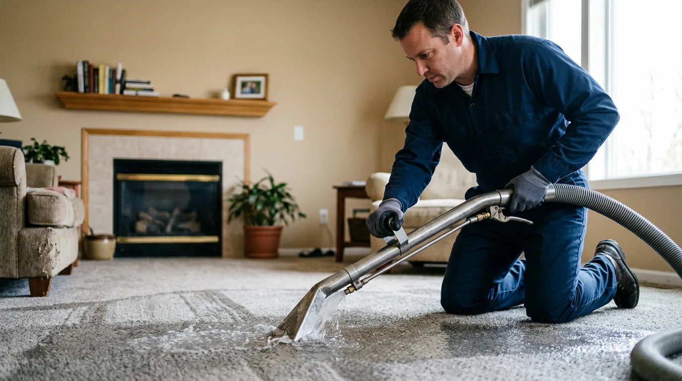 Water damage restoration technician working near Vernon, NJ